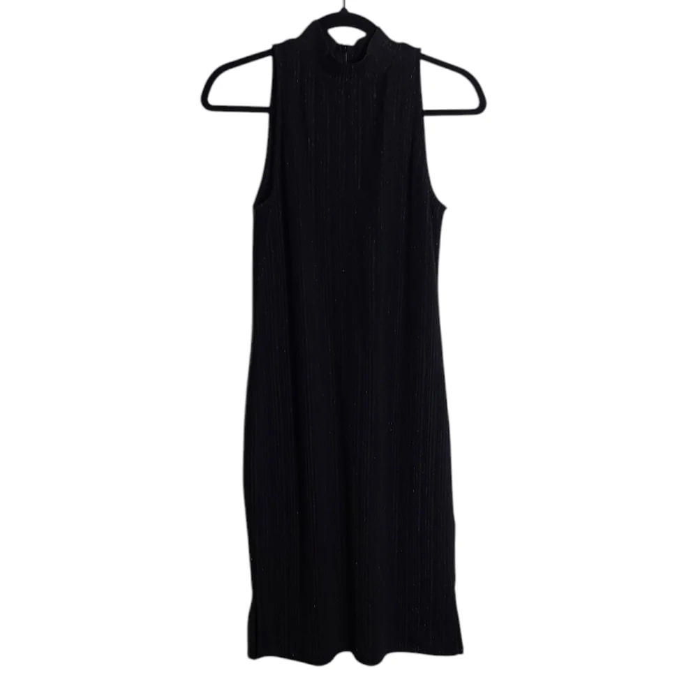 MICHAEL KORS Mock Neck Black Metallic Knit Size Small